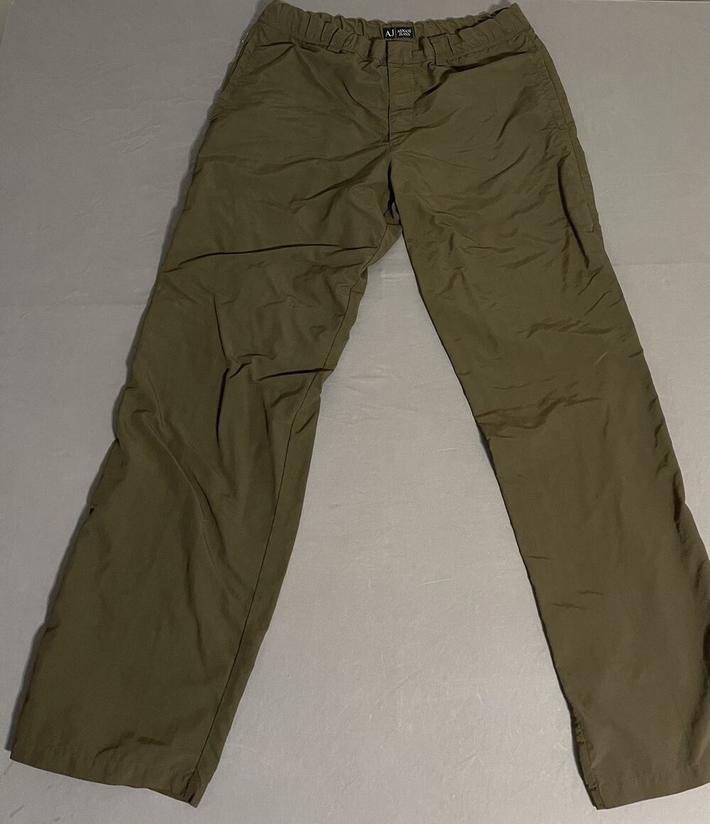 AJ Armani Jeans Men’s XL Olive Nylon Pants Elastic Waist 34x32.5